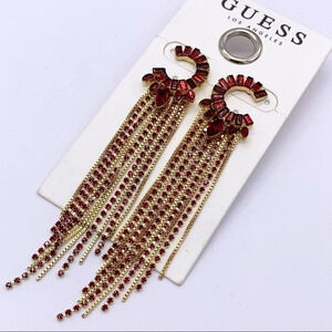 Guess Red Jeweled Fringe Earrings NWT